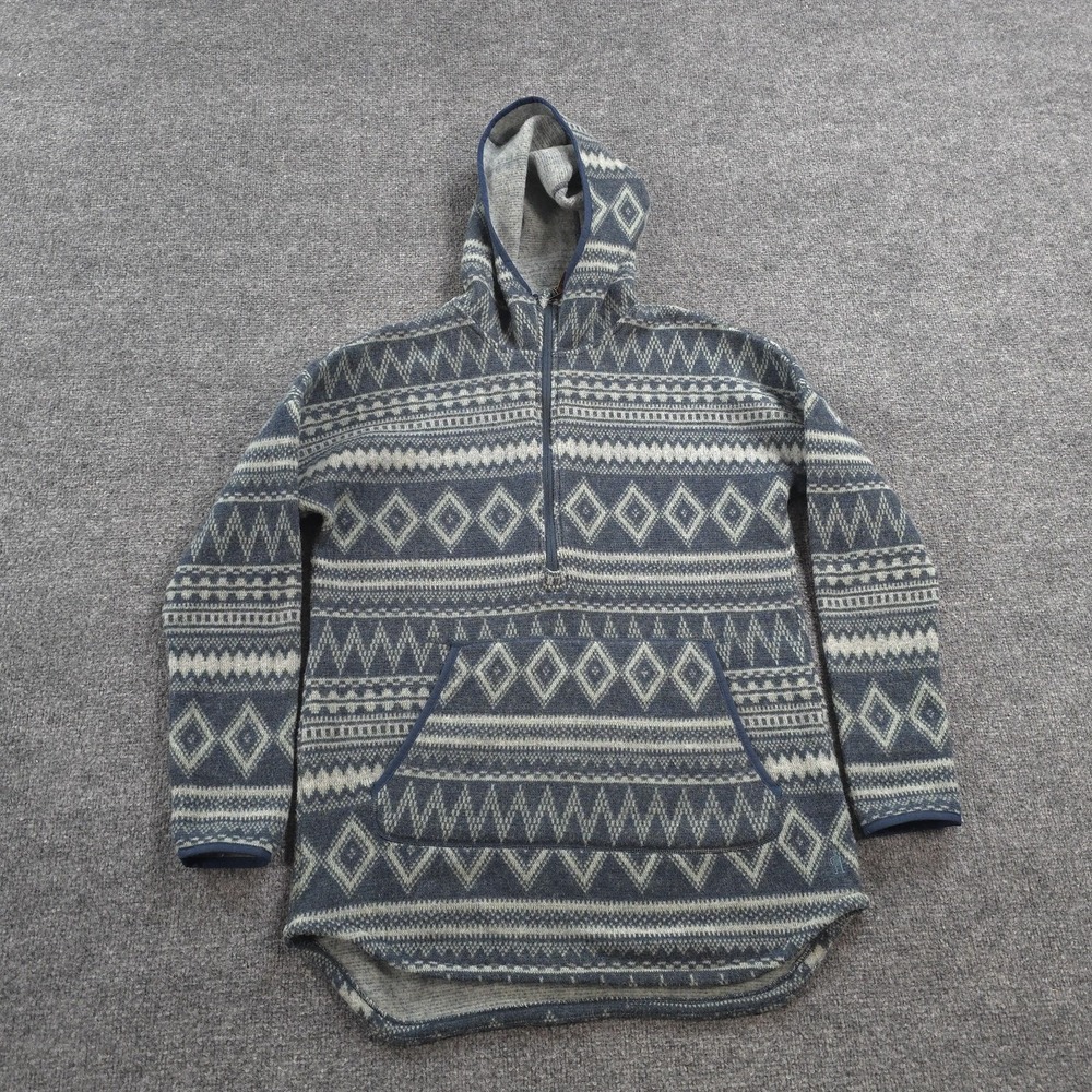 Smartwool Hoodie Womens Small Blue Hudson Trail Fleece Poncho Wool Blend 1/2 Zip